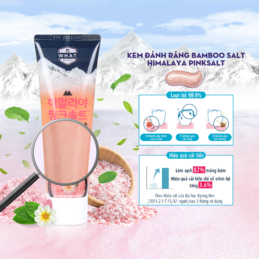 Kem đánh răng Bamboo Salt Himalaya Pink Salt Brightening Floral Mint 100g